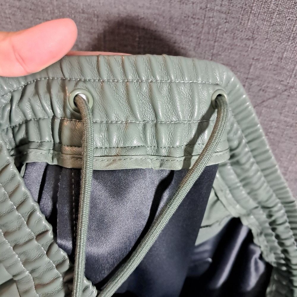 Zara Pants Women Medium Green Wide Leg Faux Leather Raw Hem Elastic Waist Office - Picture 9 of 12